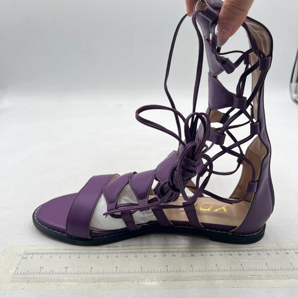 YDN Purple Ankle High Gladiator Sandals Lace up Open toe Flats Zips Shoes - Picture 2 of 8